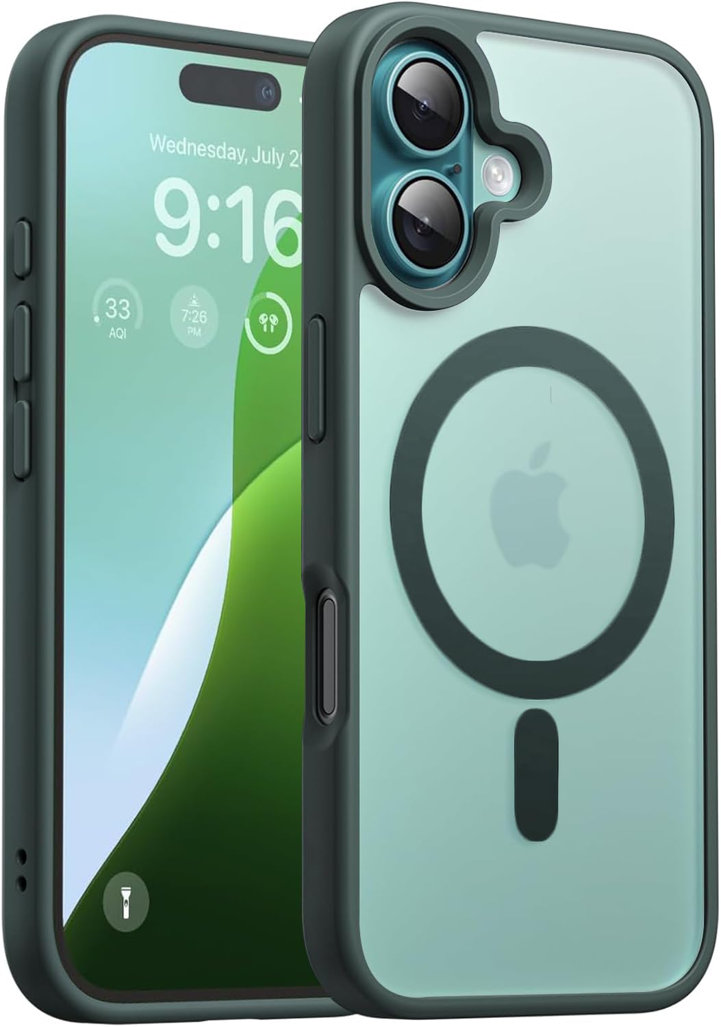 Elzzi Magnetic Guard Designed for iPhone 16 Case Translucent Matte Hard PC + TPU Back Cover [Compatible with MagSafe] Anti-Scratch Shockproof Phone Case (6.1 Inch, Teal Green)