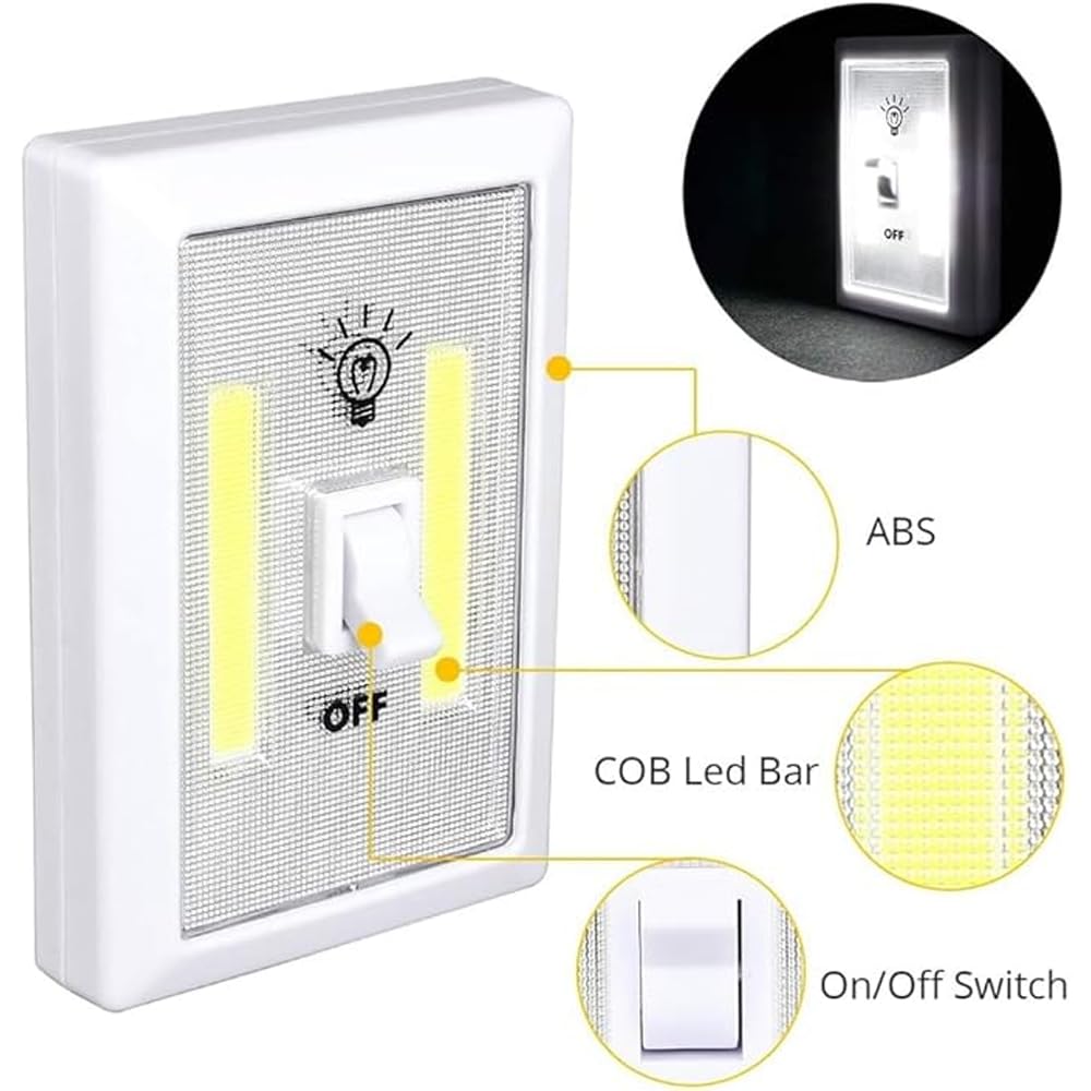 GüncelÇarşı Pille Çalışan Duvar Anahtarı Tipi COB LED Lamba, Kablosuz Dolap İçi Aydınlatma, Mıknatıs
