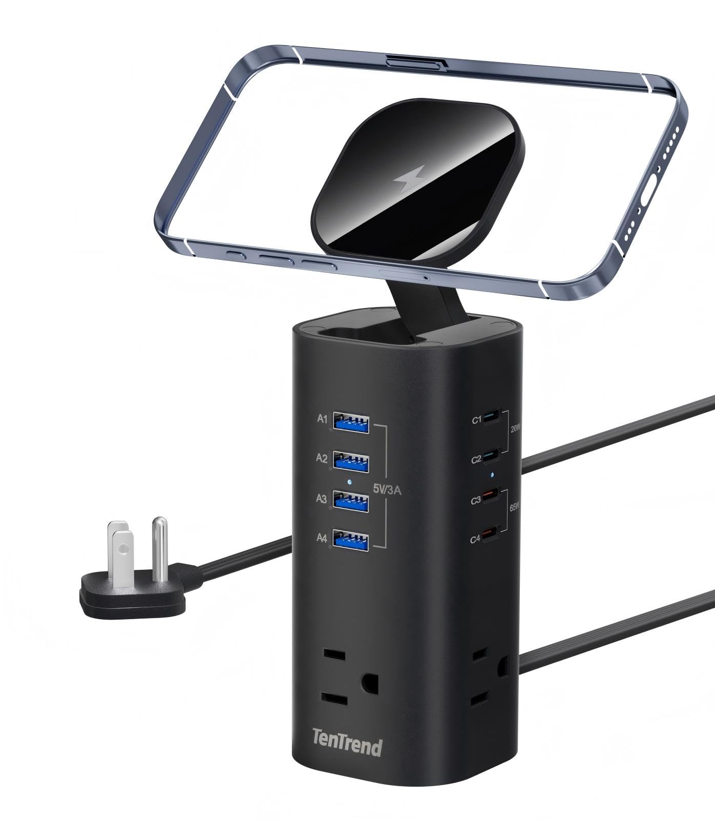 Photo 1 of TenTrend Power Strip Tower Surge Protector, 115W Fast Charging Station with 3AC Outlets & 8 USB Ports (4 USB-C), 5FT Extension Cord Flat Plug for Home, Office, Dorm Room
