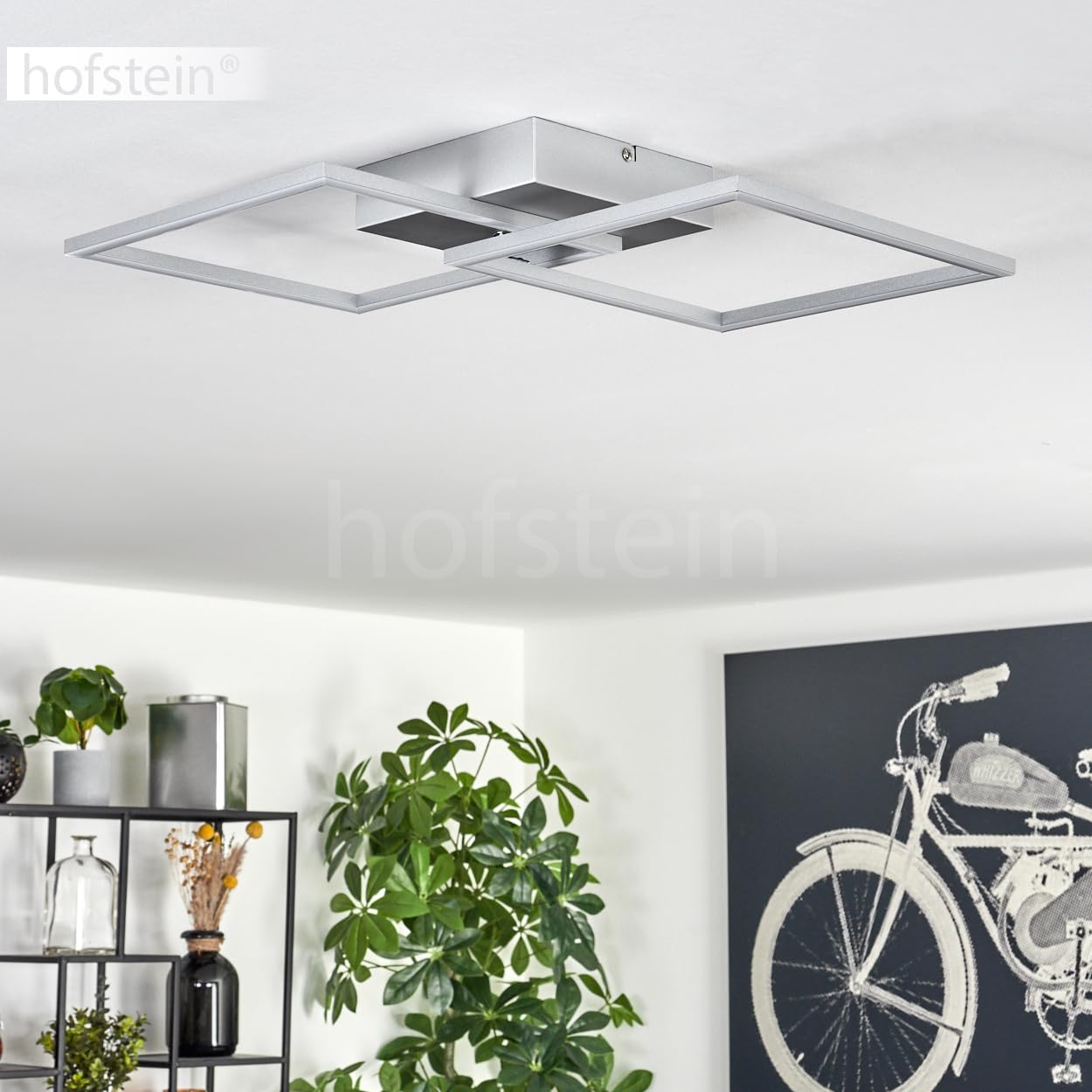 HOFSTEIN Plafonnier LED Obo Moderne En Métal/plastique De Couleur Titane/ Blanc, Lampe Avec Abat-jour Réglable, Longueur Max. 74,5 Cm, 31 W, 3550 Lumens, 3000 K