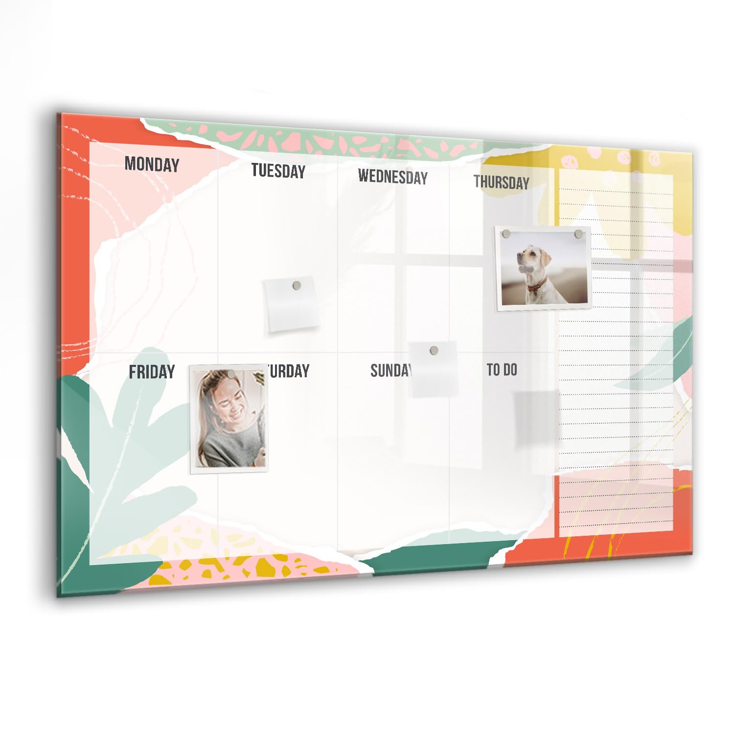 Lavagna Magnetica Elegante in Vetro | Kit Completo con Magneti Neodimio, Pennarello e Pulitore | Perfetta per Ufficio e Casa - 90x60 - Agenda settimanale base