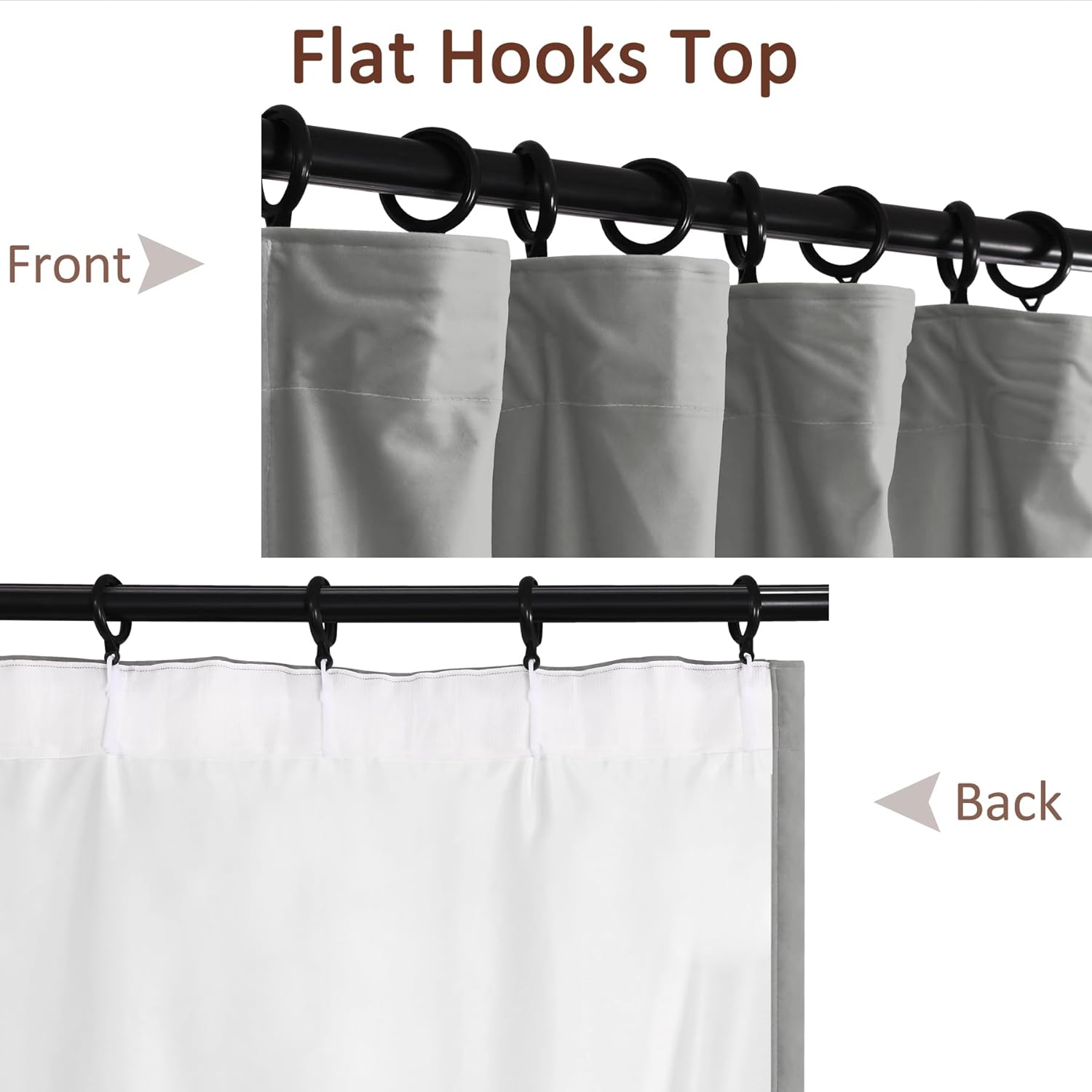 Fcosie Home Theater Curtains Flat Hooks, Extra Wide Velvet Drapes, Blackout Room Darkening Thermal Insulated Drapery for Home Moive Theater Room, 1 PC, 180W x96 L, Rock Grey, 130gsm White Liner