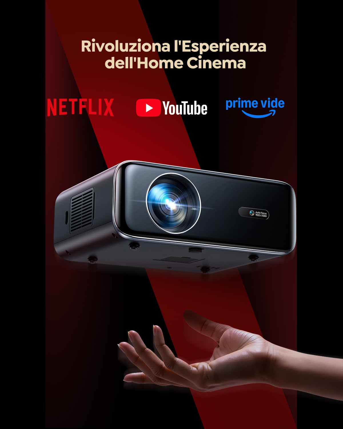 WiMiUS Proiettore [Netflix Ufficiale/Dolby/Autofocus] Smart Proiettore 4K Support, WiFi Bluetooth Videoproiettore Full HD 1080P Nativo Portatile con Auto Keystone/Zoom 50%/HDMI ARC/CEC per Home Cinema