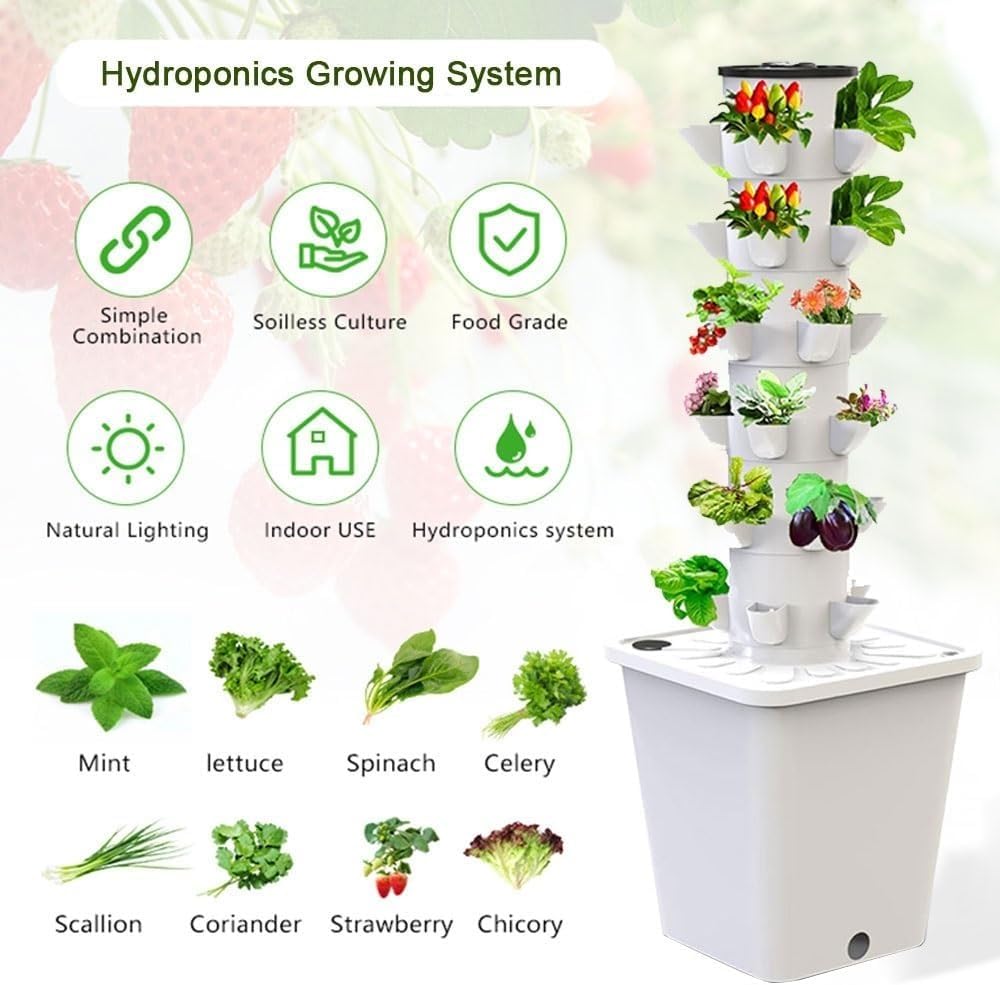 Kit de germinación para vivero (15-30 Unidades), jardín aeropónico automatizado, de Cultivo Vertical hidropónico, con Bomba y depósito de Agua móvil (no Incluye plántulas)