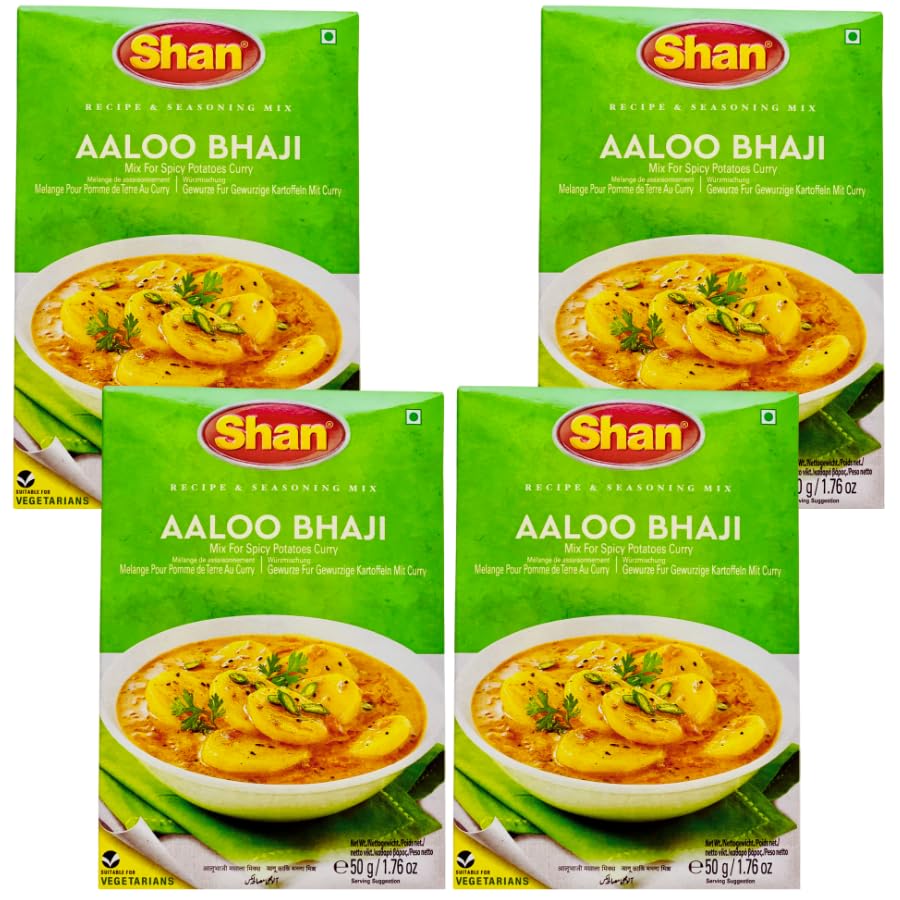 Masala & Powder Bundle with Shan Aaloo Bhaji Masala Recipe & Seasoning Mix 50g - 4 Pack | Mix For Spicy Potatoes Curry, Suitable For Vegetarians.