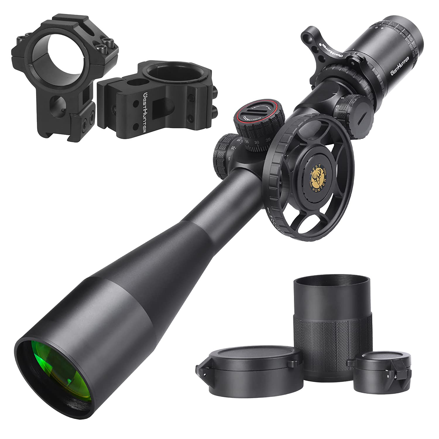 WestHunterOptics WHI 6-24x50 SFIR FFP Scope, First Focal Plane Red Green Illuminated Etched Glass Reticle, 30mm Tube Tactical Precision 1/10 MIL Scopes | Dovetail Kit B