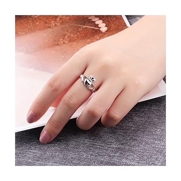 S925 Sterling Silver Irish Ladies' Claddagh Ring, Size 6 7 8 9 (7)