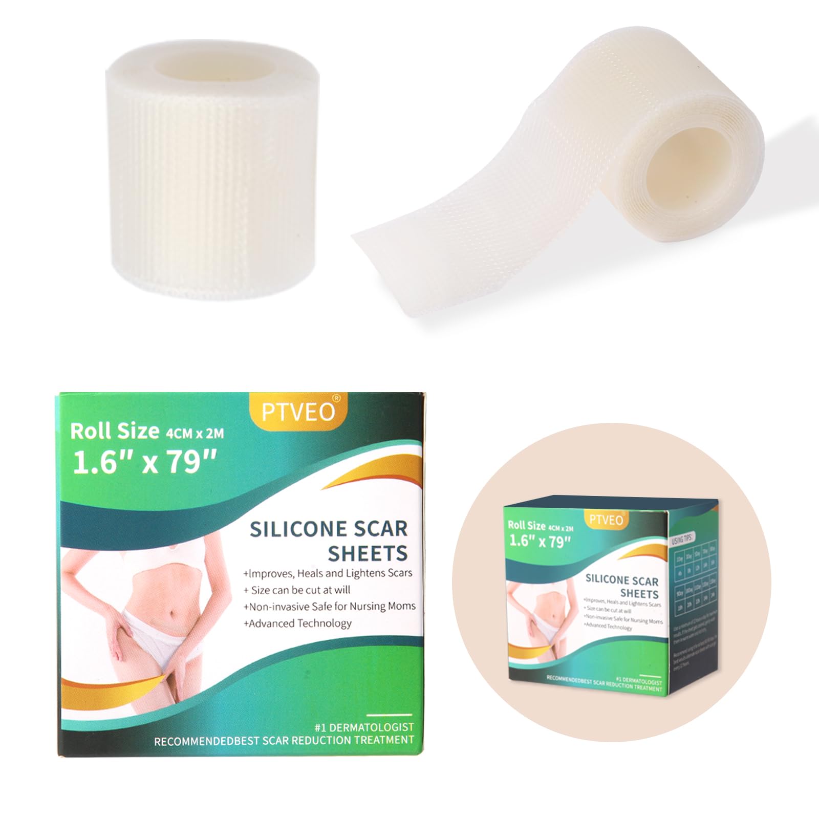 Pansement Cicatriciel Transparent et Réutilisable - 40 cm x 2 m - Pour Cicatrices Post-Opératoires, Chéloïdes et Hypertrophiques - Invisible, Confortable et Ajustable(transparent)