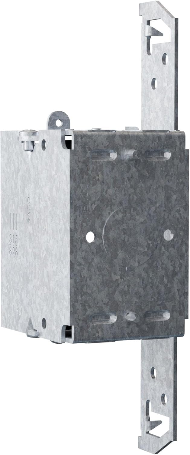Hubbell-Raco 8524 2-1/2-Inch Deep Gangable Switch Electrical Box with TS Wood/Metal 1/2-Inch Setback Stud Bracket, 2 x 1/2-Inch Knockouts and 4 x NMSC Cable Clamps, 3-Inch x 2-Inch