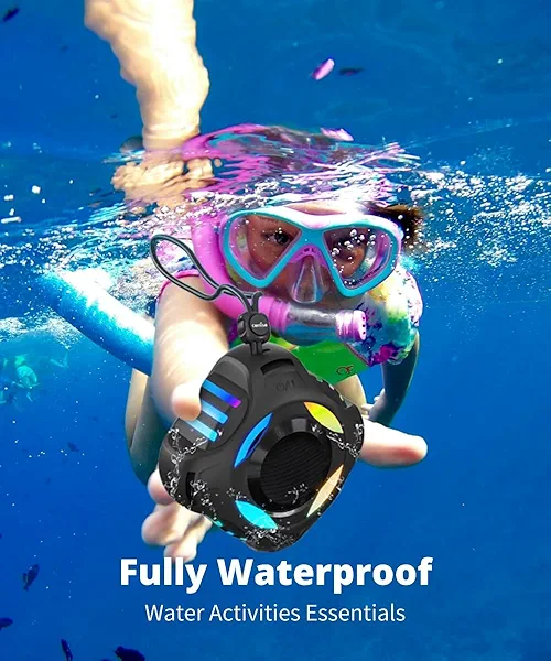 comiso Waterproof Speaker with Robust Bass, Shower Speaker with Dynamic Light, TWS Mode, Loud HD Sound, IP67 Waterproof, 2000mAh, Portable Wireless Speakers for Home, Outdoor/Kayak, Gift for