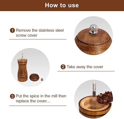 Miniatura 4 de Molinillo de pimienta de madera, molinillo de pimienta de cerámica ajustable, molinillo de pimienta manual duradero, fácilmente recargable y de gran
