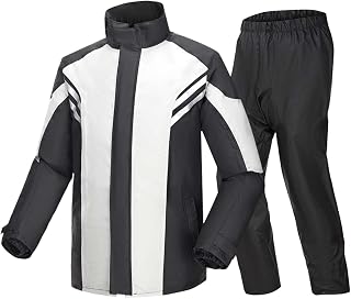 EKSED Men's Motorcycle Jacket And Rain Pants With Reflective Strip Waterproof Motorcycle Cycling Raincoat Suits