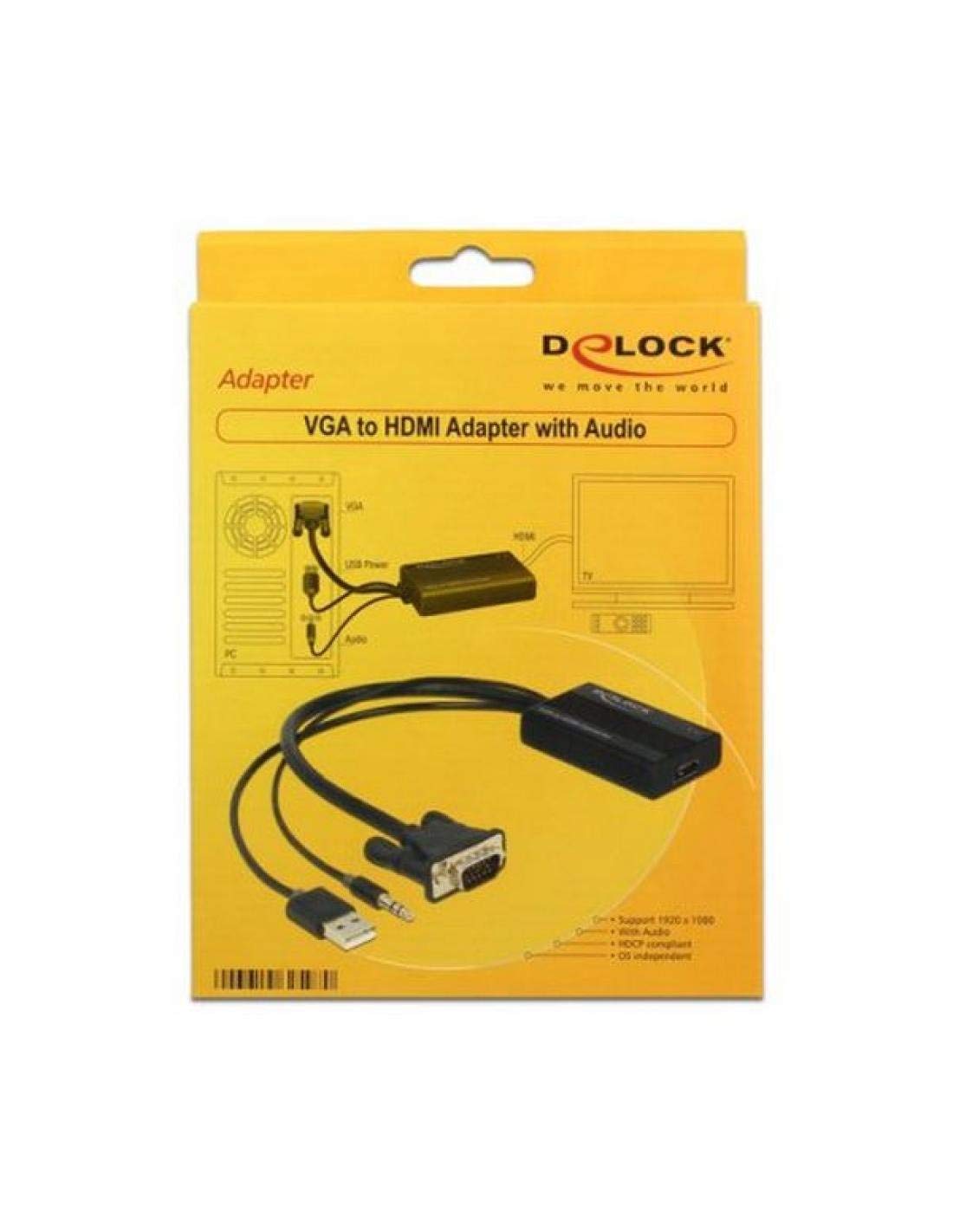 Adattatore VGA DeLOCK, Maschio-femmina, HD-15, Colore Nero Per Computer E Monitor