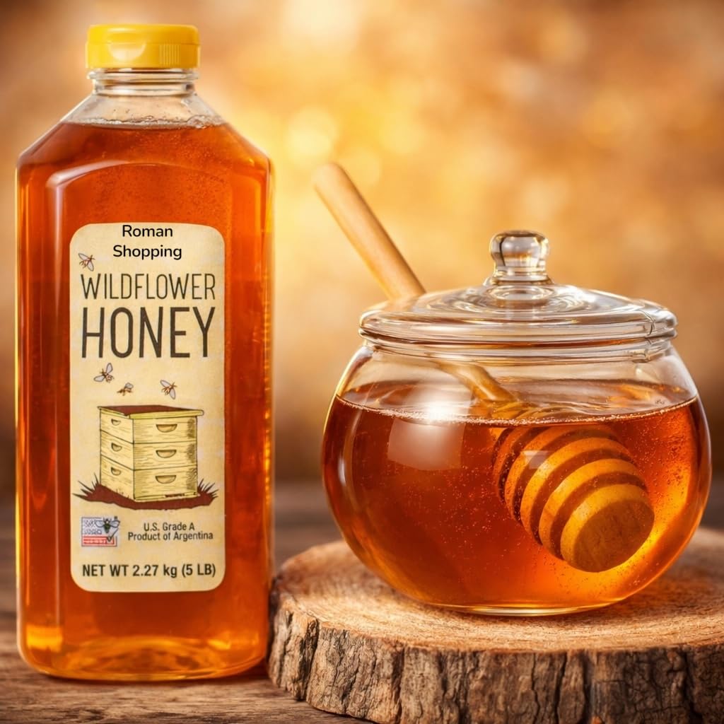 Kirkland Wildflower Honey – Family Pantry Size Liquid Sweetener, 5 lb Bulk Bottle, Grade A, Kosher, True Source Certified