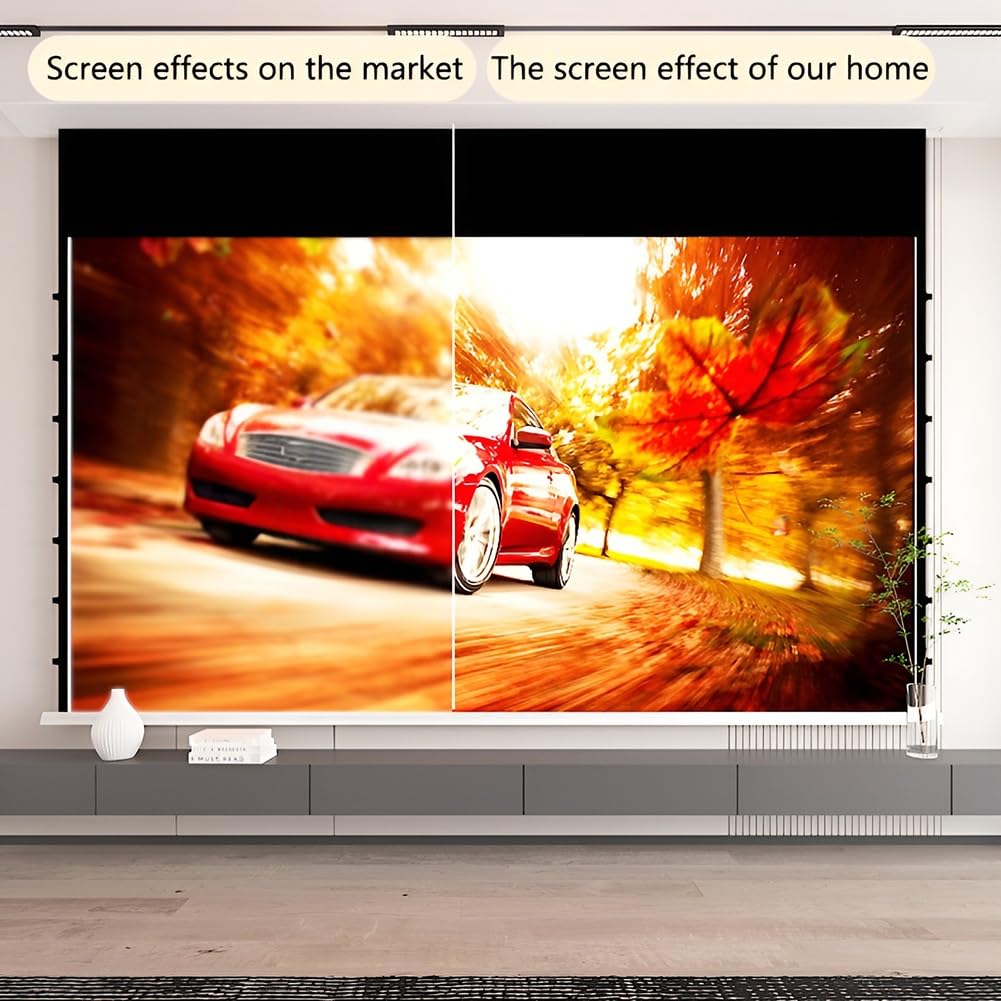 SOYDAN Schermo per Proiettore motorizzato a Scomparsa con Telecomando, Schermo cinematografico 16:9 4K HD Ultra, Telo Proiettore per Interni per Home Theater(84 inch)