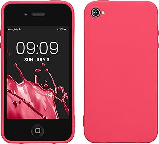 kwmobile Case Compatible with Apple iPhone 4 / 4S Case - Soft Slim Protective TPU Silicone Cover - Neon Pink