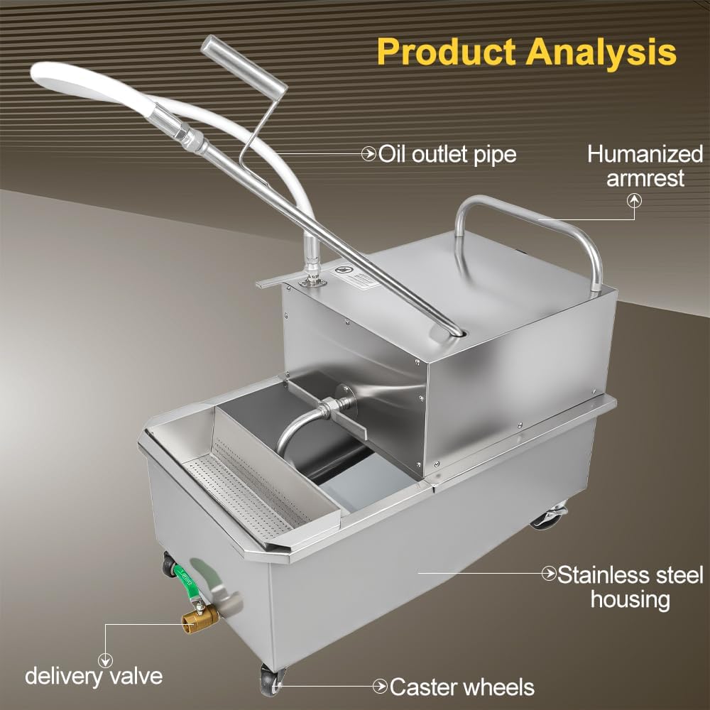 Mobile Fryer Filter Machine, 550W 55L/14.53 Gallon Commercial Oil Filling Cart Oil Separator Stainless Steel Cooking Oil Filtration System, Oil Pump Flow 8.45 Gallons Per Minute