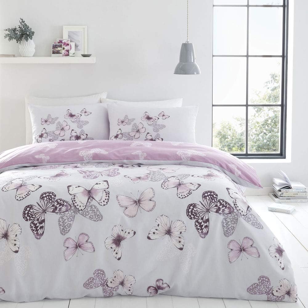 Catherine Lansfield Bedding Scatter Butterfly Single Duvet Cover Set with Pillowcase Heather