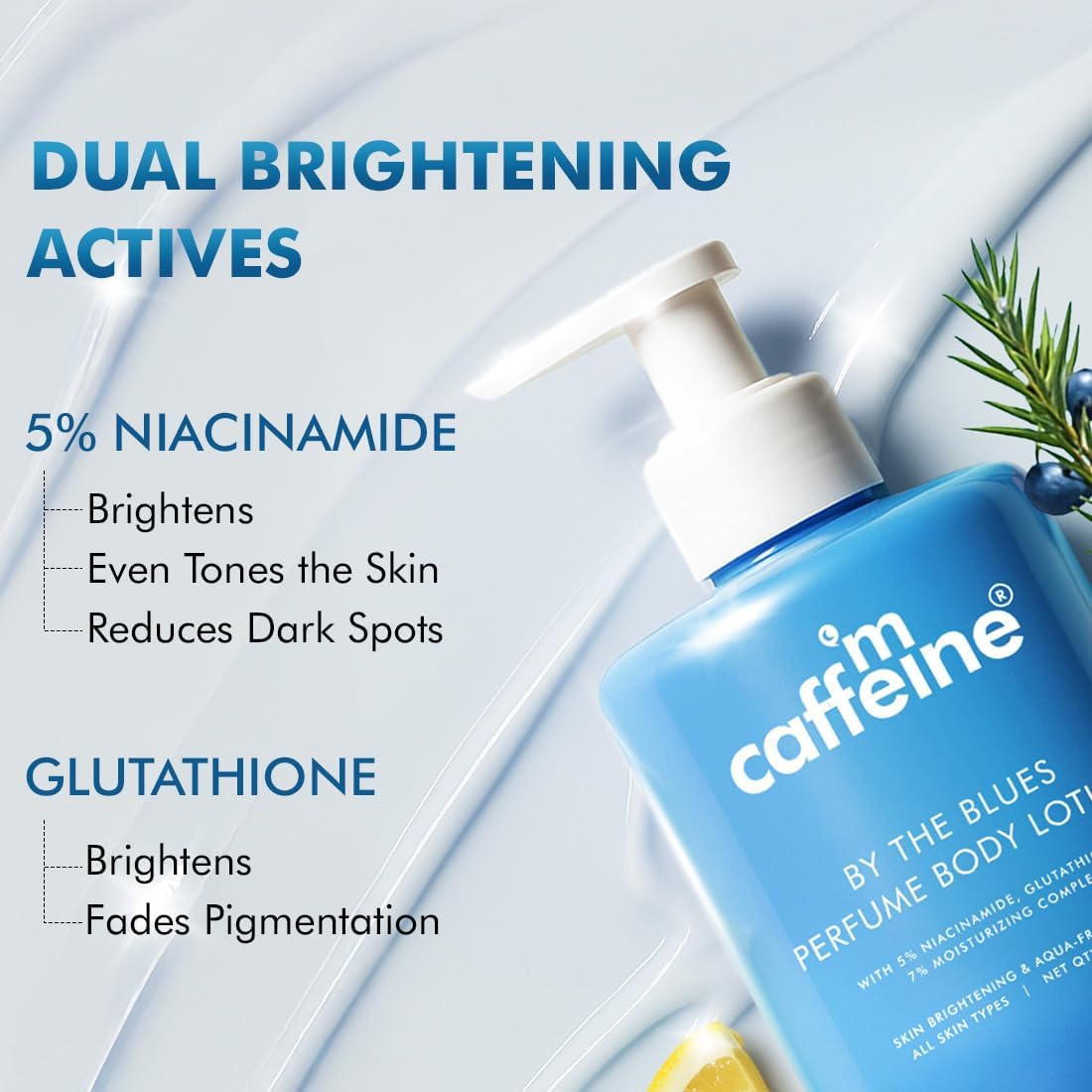 mCaffeine 5% Niacinamide & Glutathione for Brightening & Detan By The Blues Perfume Body Lotion 300ml | | Aquatic-Woody Fragrance | 72H Moisturization| Daily Use Summer Cream Bodylotion for Men & Women | Dry Skin 1