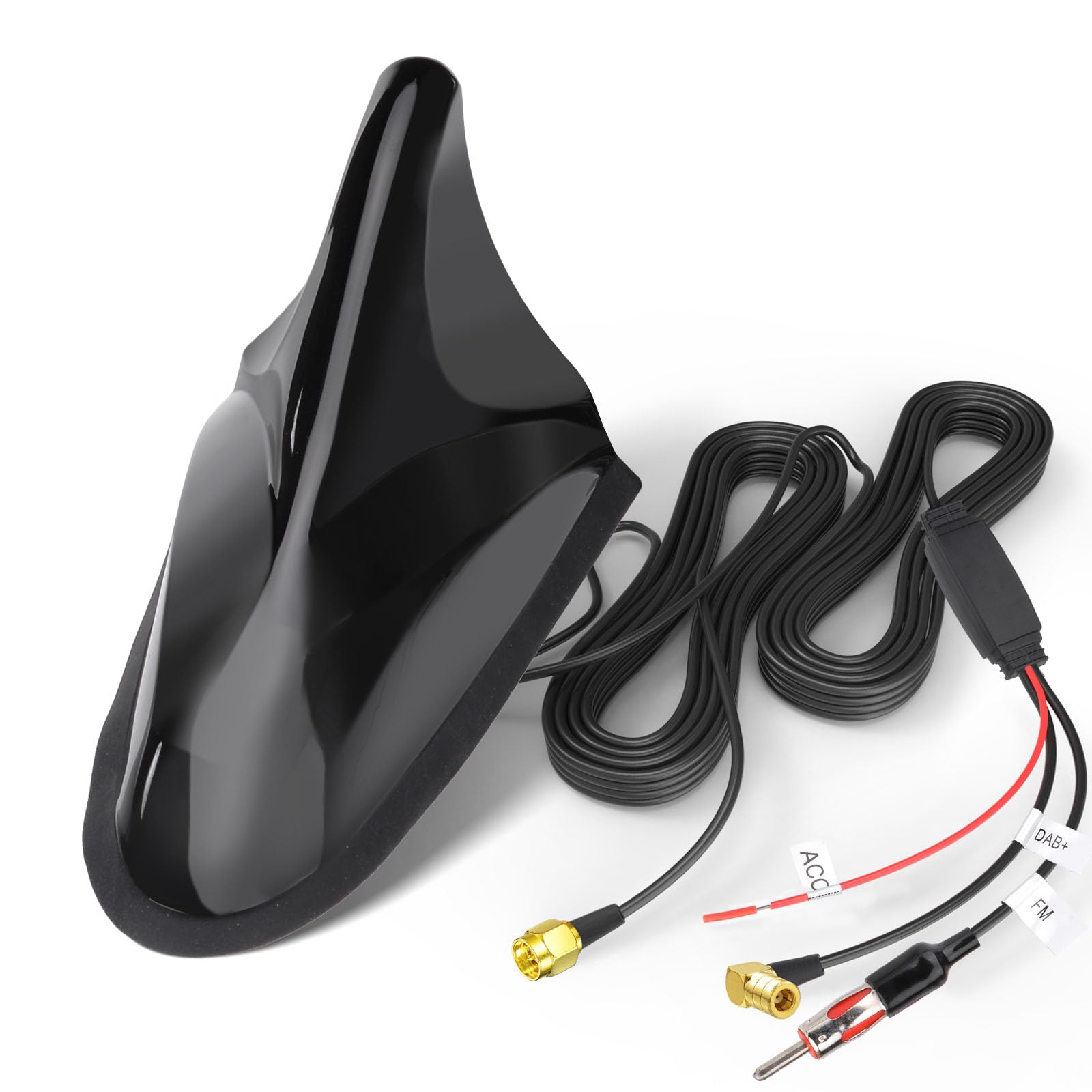 Eightwood DAB DAB+ antena do radia samochodowego, rozdzielacz anteny AM/FM, GPS, antena dachowa rekina antena samochodowa ze wzmacniaczem sygnału, antena SMB, wtyczka SMA, adapter DIN z kablem