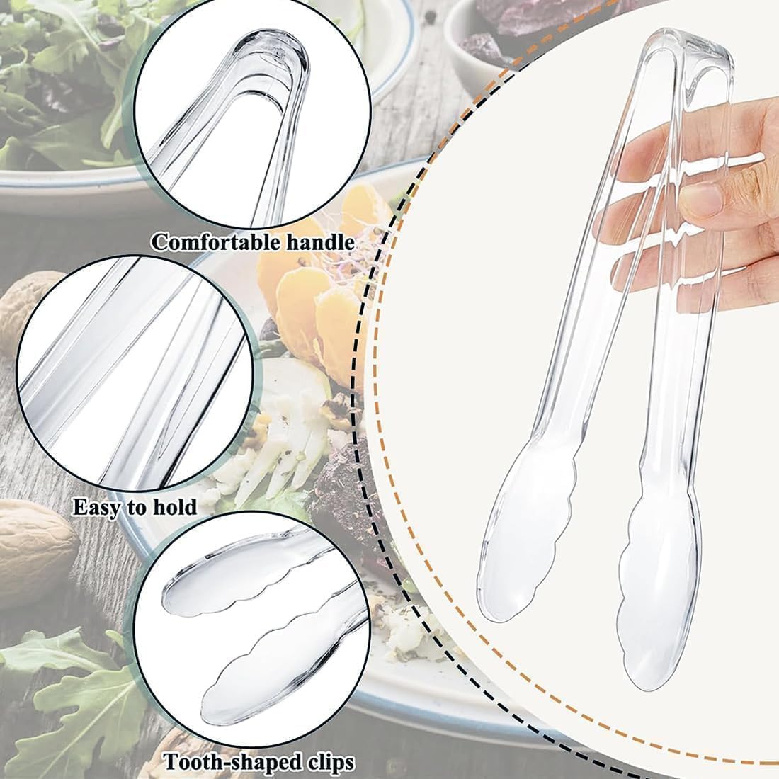 12 Inch Clear Kitchen Tongs - Serving Utensils -5 12 Inch Clear Kitchen Tongs - Serving Utensils -5
