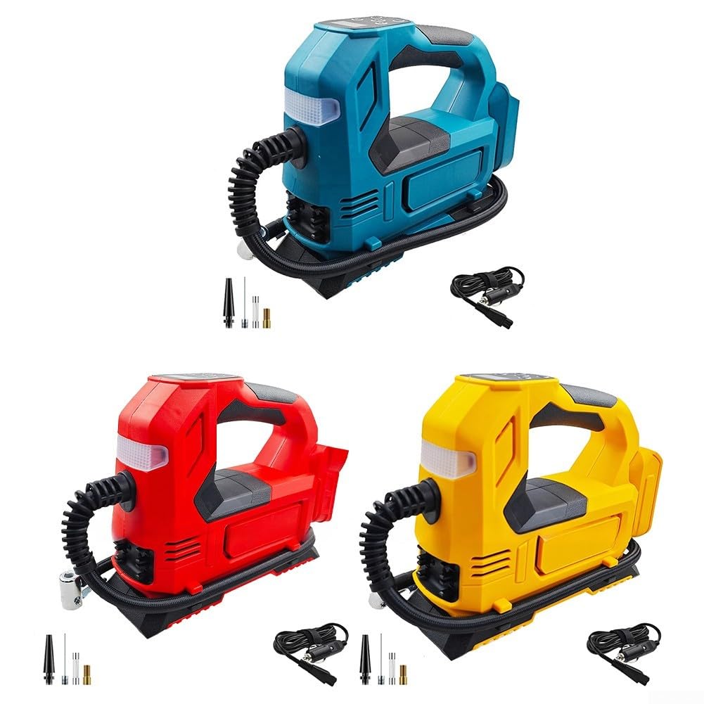 Compressore d'aria portatile senza fili con manometro digitale, spegnimento automatico, gonfiatore motore brushless, compatibile con 18 V 20 V, pneumatico resistente (C)