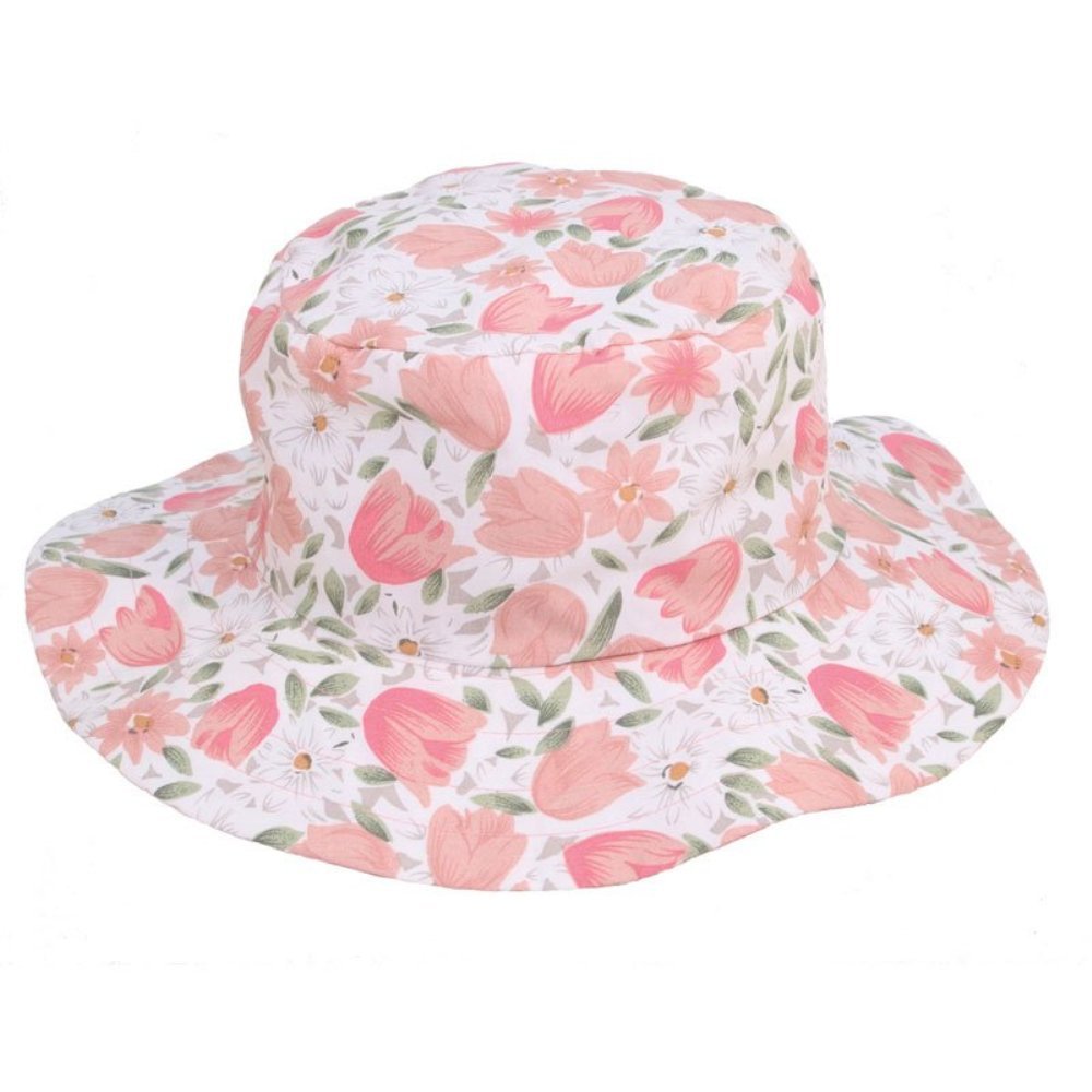 Jmc Trading Company Women's Pink Cotton Sun Hat With Wide Brim - ’S Flowery Summer Hat - Beach Hat With Floral Print