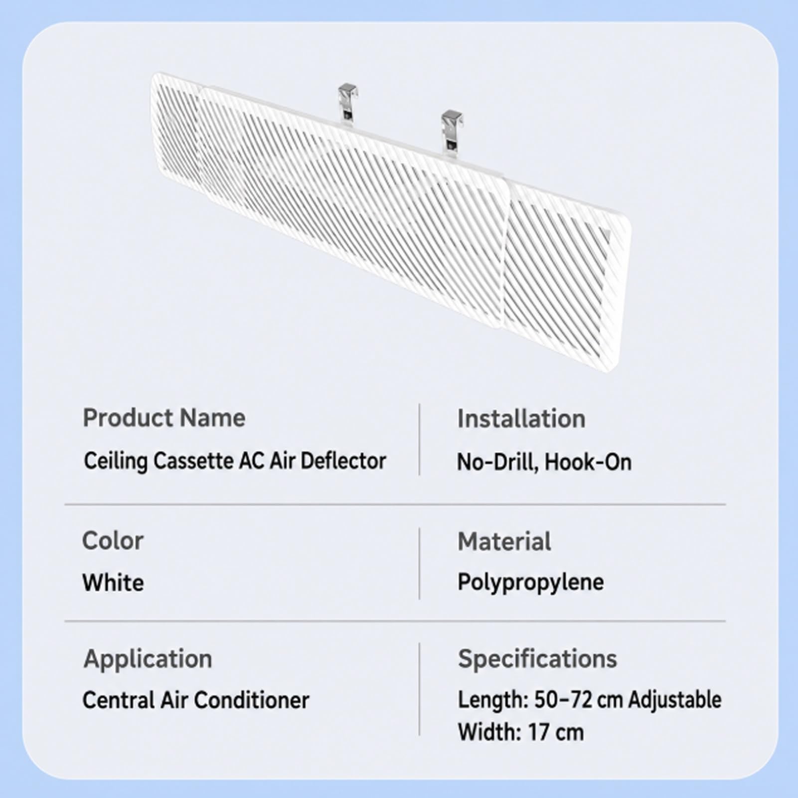 Deflettore per climatizzatore, Deflettore AC a cassetta da soffitto, 50-73 cm, doppia griglia, 4 assi, senza foratura | 4pcs Telescopic Double-layer Grille