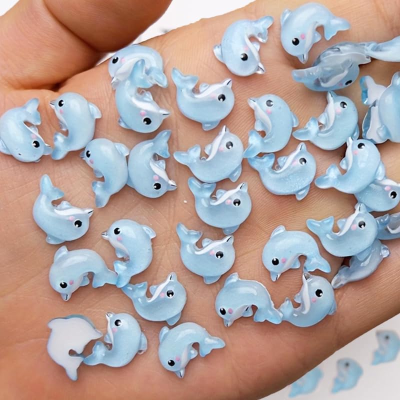 50Pcs Dolphin Nail Charms Marine Life Nail Charms and Gems Summer Nail Rhinestones 3D Ocean Series Nail Diamonds Resin Crafts Nail Accessories Cute