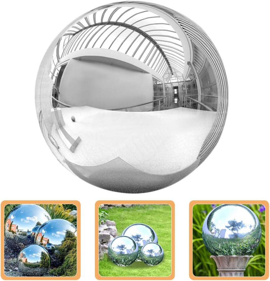 DULAI Stainless Steel Gazing Ball Garden Mirror Globe Polished Ornament Sphere Hollow Floating Reflective Hemisphere for Home Pond Outdoor Swimming Pool 20cm, 20.00X20.00X20.00CM, Silver