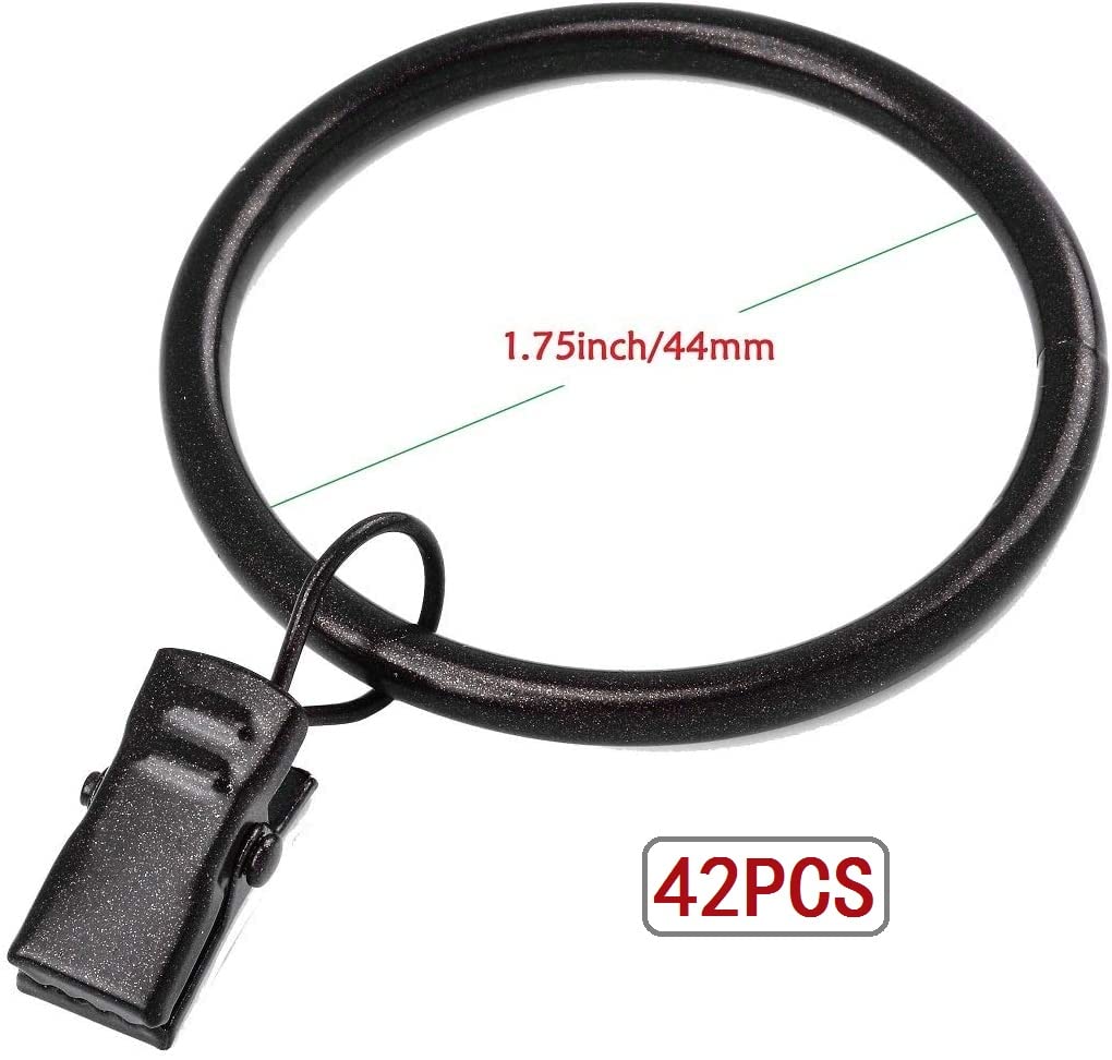 Curtain Rings with Clips - Set of 42, Interior Diameter 1.75inch,Fits Up to 1 1/2 Inch Rodslid Smoothly - Oil Rubbed Bronze