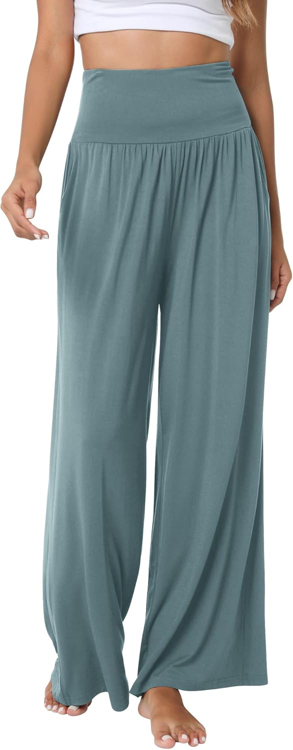 WiWi Women's Pajama Pants Bamboo Viscose Super Soft Wide Leg Palazzo Lounge Yoga Cooling Sleep Bottoms with Pockets S-XXL - Image 4