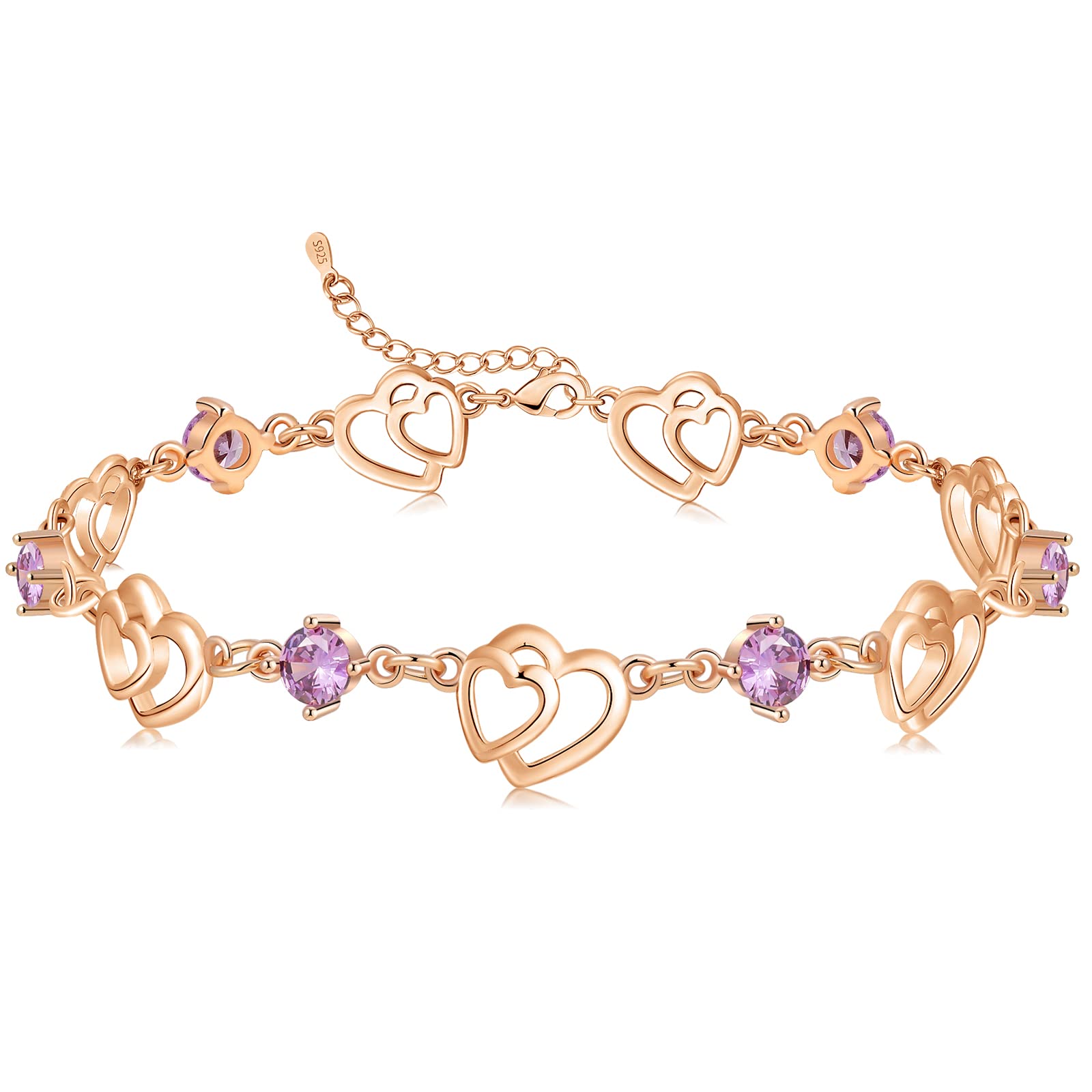Cosie LilyRegalo San Valentín Mujer,Pulsera de Plata de Ley 925 con Amor Pulsera Corazón de Cristal para Novia Esposa Regalo de Joyería