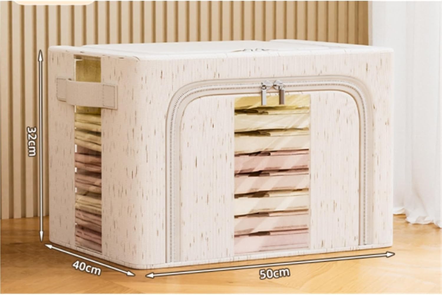 Storage Bins Storage Box Stackable with Foldable Storage Box with Zipper Handle and Transparent Window Storage Container(50 * 40 * 32cm)