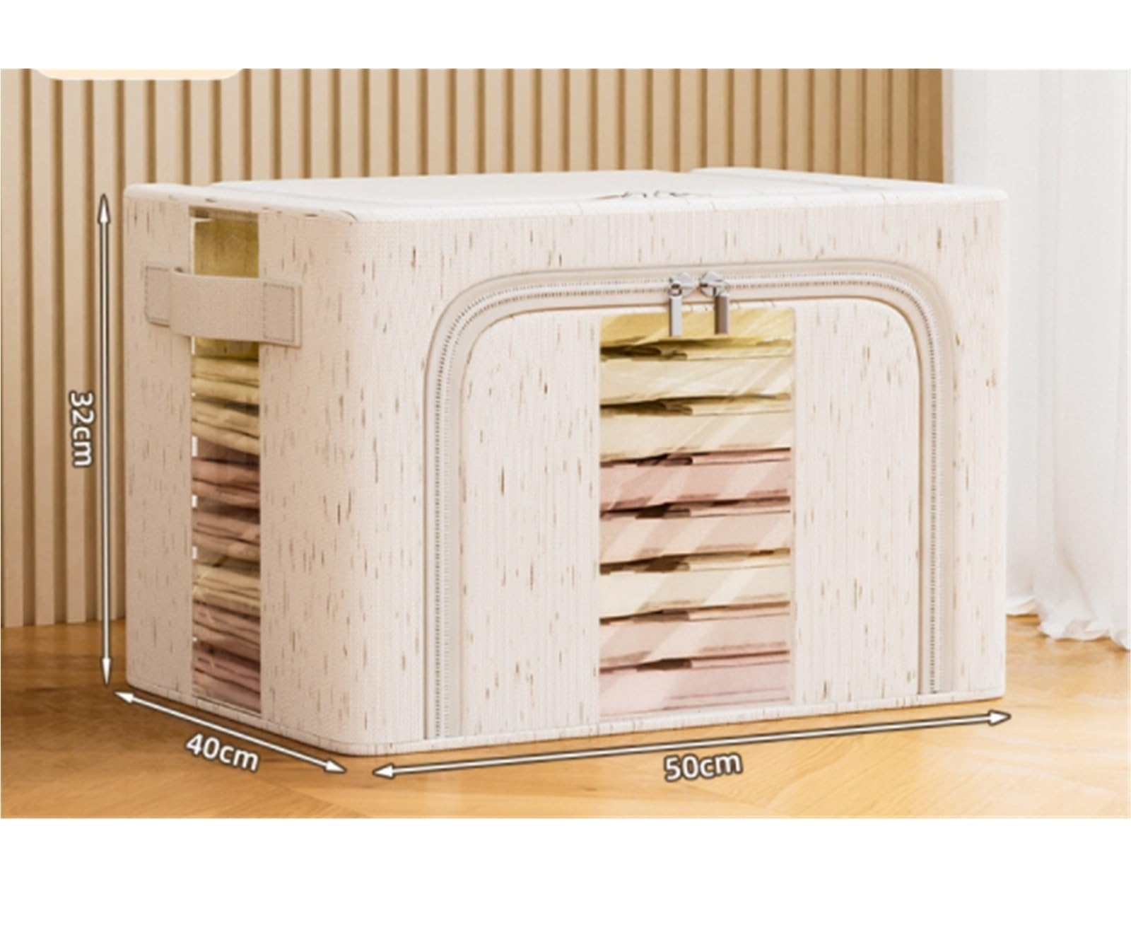Bolsas Almacenaje Ropa Caja De Almacenamiento Apilable con Caja De Almacenamiento Plegable con Asa De Cremallera Y Ventana Transparente Organizador Armario para Edredones(50 * 40 * 32cm)