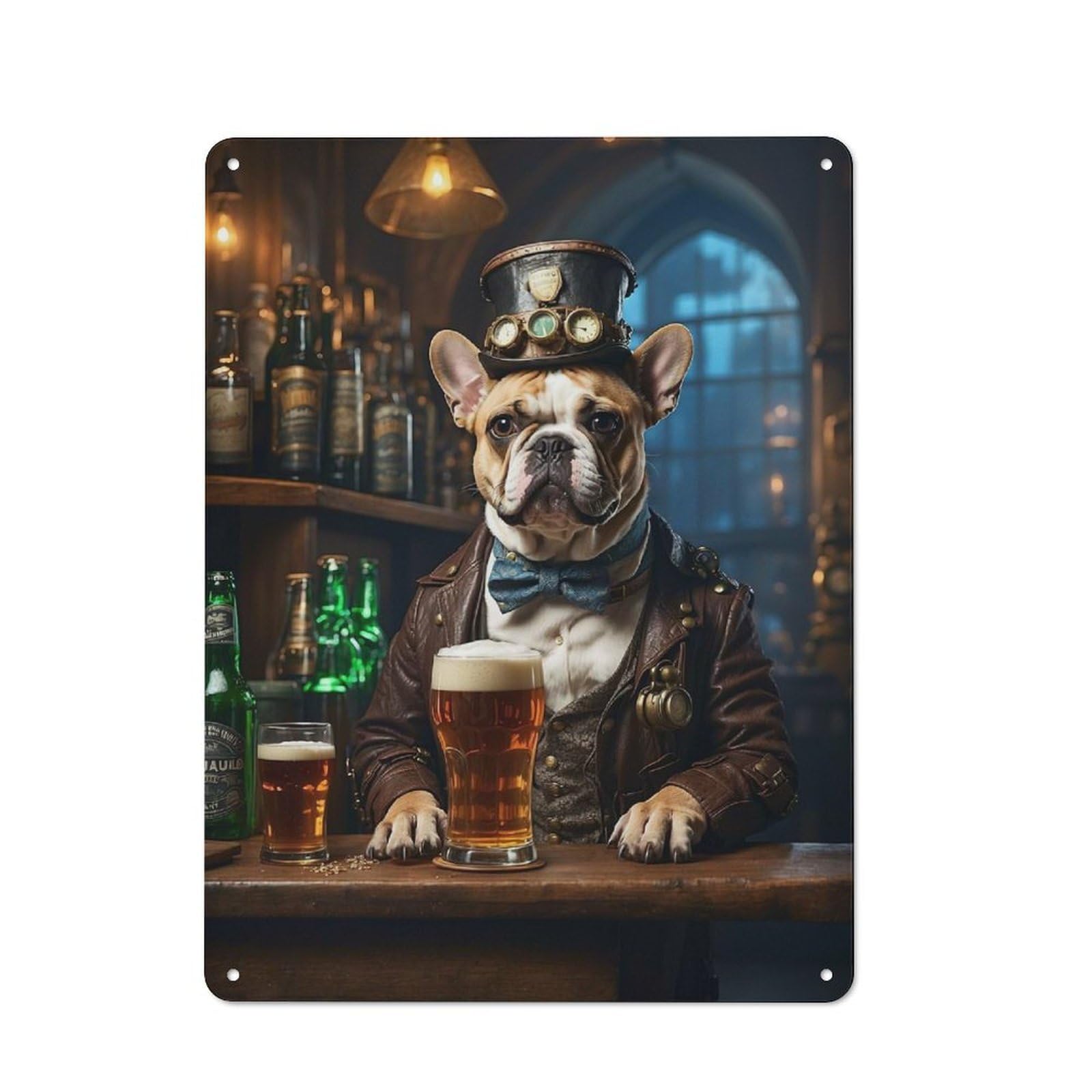 Junmoney French Bulldog Beer Hound Vintage Metal Sign 40X30cm For Man Cave Or Games Room, For Kitchen, Dining Room And Home Bar Wall Decor