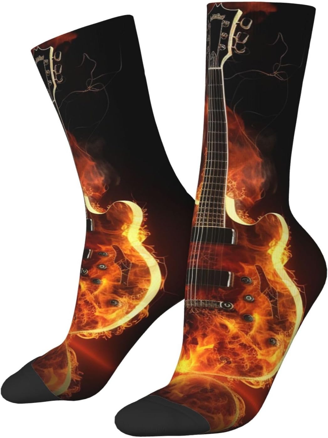 Fire Guitar Crew Socks for Men Women Moisture Wicking Cushion Athletic Sock Casual Novelty Socks Gift