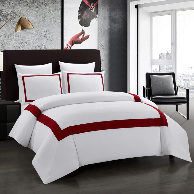 OSVINO Hotel Duvet Cover Set 3Pcs Microfiber Simple Line Style Bedding Set Ultra Soft Quilt Cover Set with Pillowcases, Navy, King