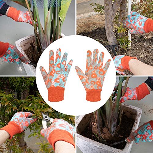Women Gardening Gloves, 3 Pairs Ladies Soft Cotton Work Gloves, Floral Printing Jersey Garden Gloves With Pvc Grip Dots (Large, Orange 3 Pairs) #TOP4