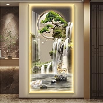 3D Landscape Painting with LED Light, Wall Sculptures Hanging Art Decoration, Modern Wall Art Decor for Living Room, Bedroom, and HallwayD,27.5x55.1in