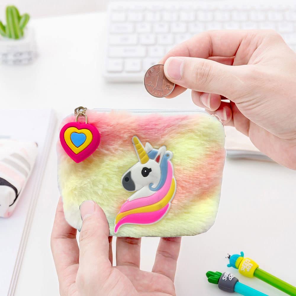 KOBBET® Girls Coin Pouch Unicorn Fur Coin Pouch for Girls Pouch Mini Pouch for Earphone Cards Holder Mini Purse for Girls Unicorn Fur Zipper Closer Coin Pouch Soft and Cute Pouch (Pack of 6) 3