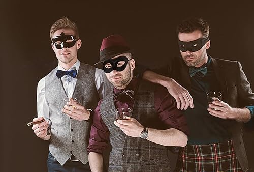 Miniatura 5 de AIYAYI Máscara de mascarada para hombres, máscaras negras de Halloween de piel sintética