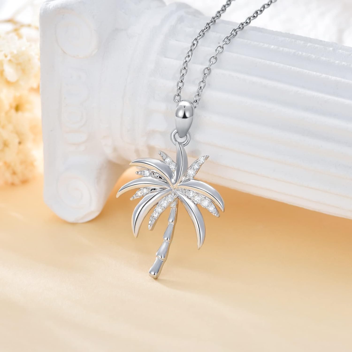 ZBA Natural Diamond Palm Tree Necklace for Women, Sterling Silver/10K/14K Solid Gold Diamond Palm Tree Pendant Necklace Hawaii Vacation Jewelry Birthday Mothers Day Gifts (Color F-G/Clarity I1-I2) - Image 5