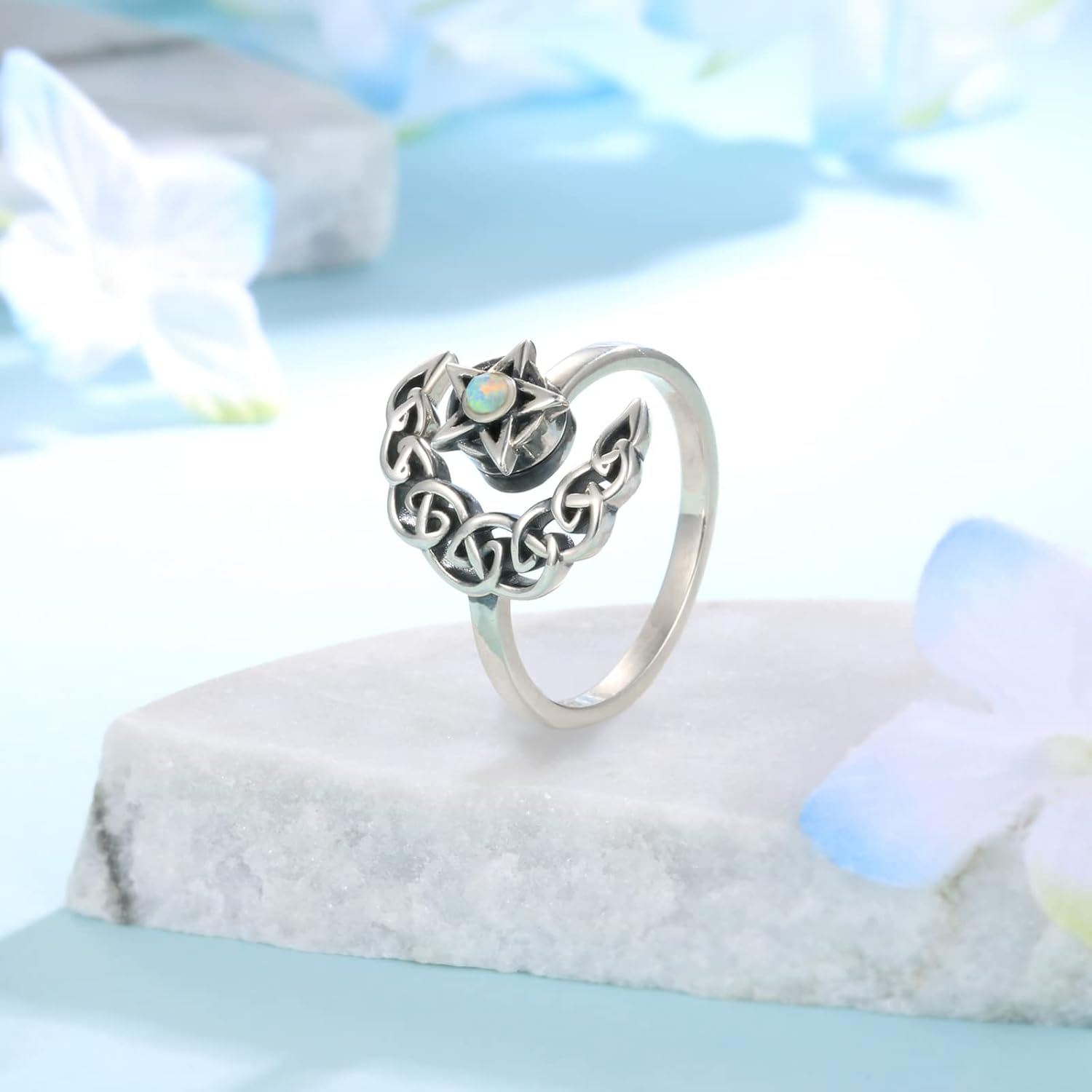 Fidget Spinner Anxiety Rings for Women: Sterling Silver Lotus Moon Star Sunflower Ring Stress Relieving Calm Ring Jewelry Gifts for Daughter