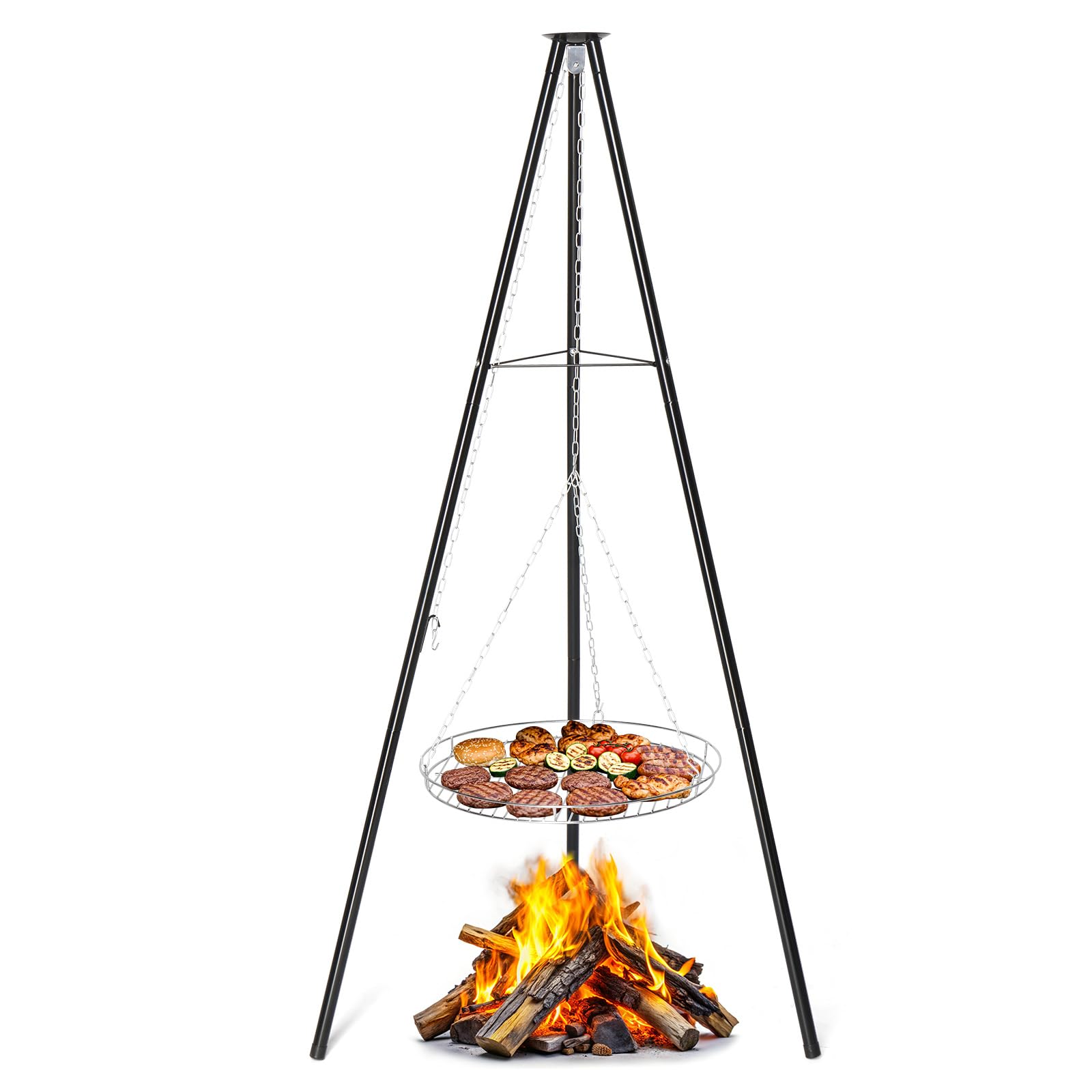 ROVSON Tripod BBQ Grill Rack, Portable Fire Pit Barbecue Stand for Outdoor Cooking, Camping, Garden, Beach