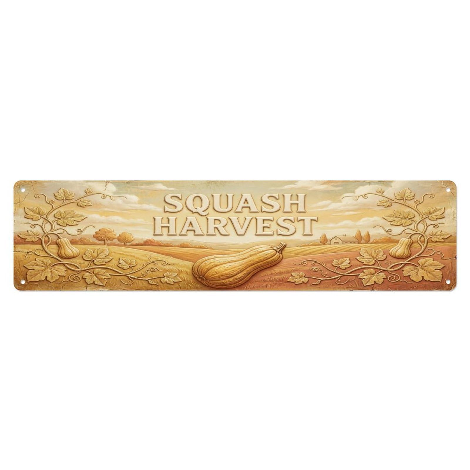 Olhnbad 4X16inch(10X40cm) Vintage Cottagecore Garden Squash Harvest Relief Metal Tin Sign