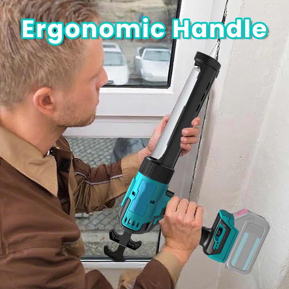 Akku Kartuschenpresse,Ersatz für Makita 18V Akku, 300ml Elektrische Silikonpistole, 6 Geschwindigkeiten, LED Licht, Anti-Tropf-System für Dichtstoff, Montagearbeiten (Ohne Akkus)