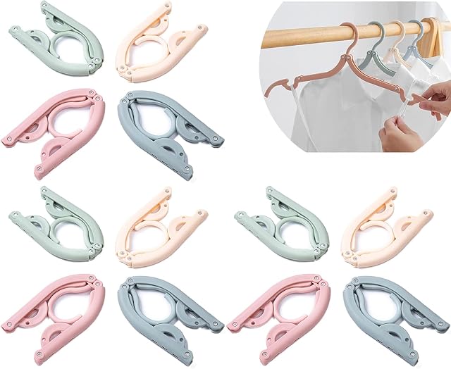 Portable Travel Hangers, Folding Plastic Clothes Hanger Save Space, Multifunction Travel Accessories for Holiday Camping, Indoor, and Outdoor Use (12pcs)