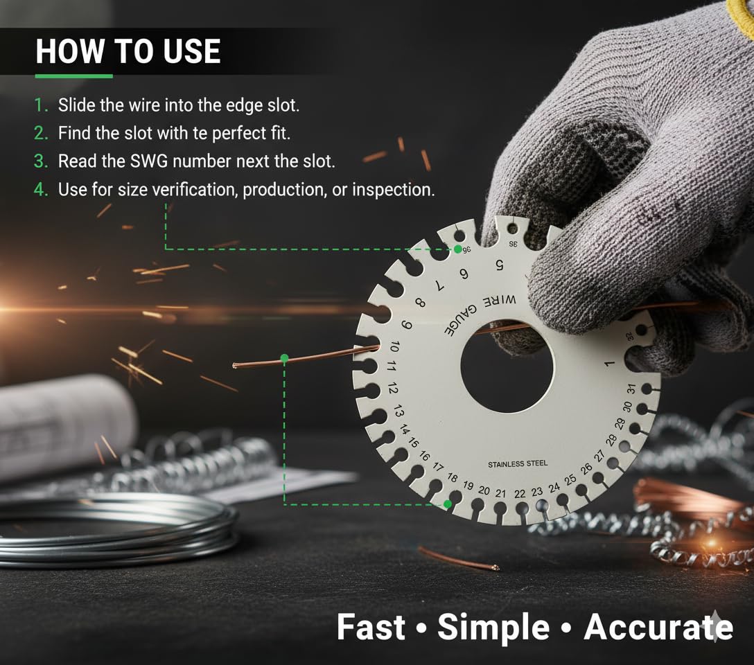 SWG Round Sheet Metal Wire Cable Gauge Standard Thickness Gauge with Very Clear Numbers and Letters (Round Wire Gauge) 2