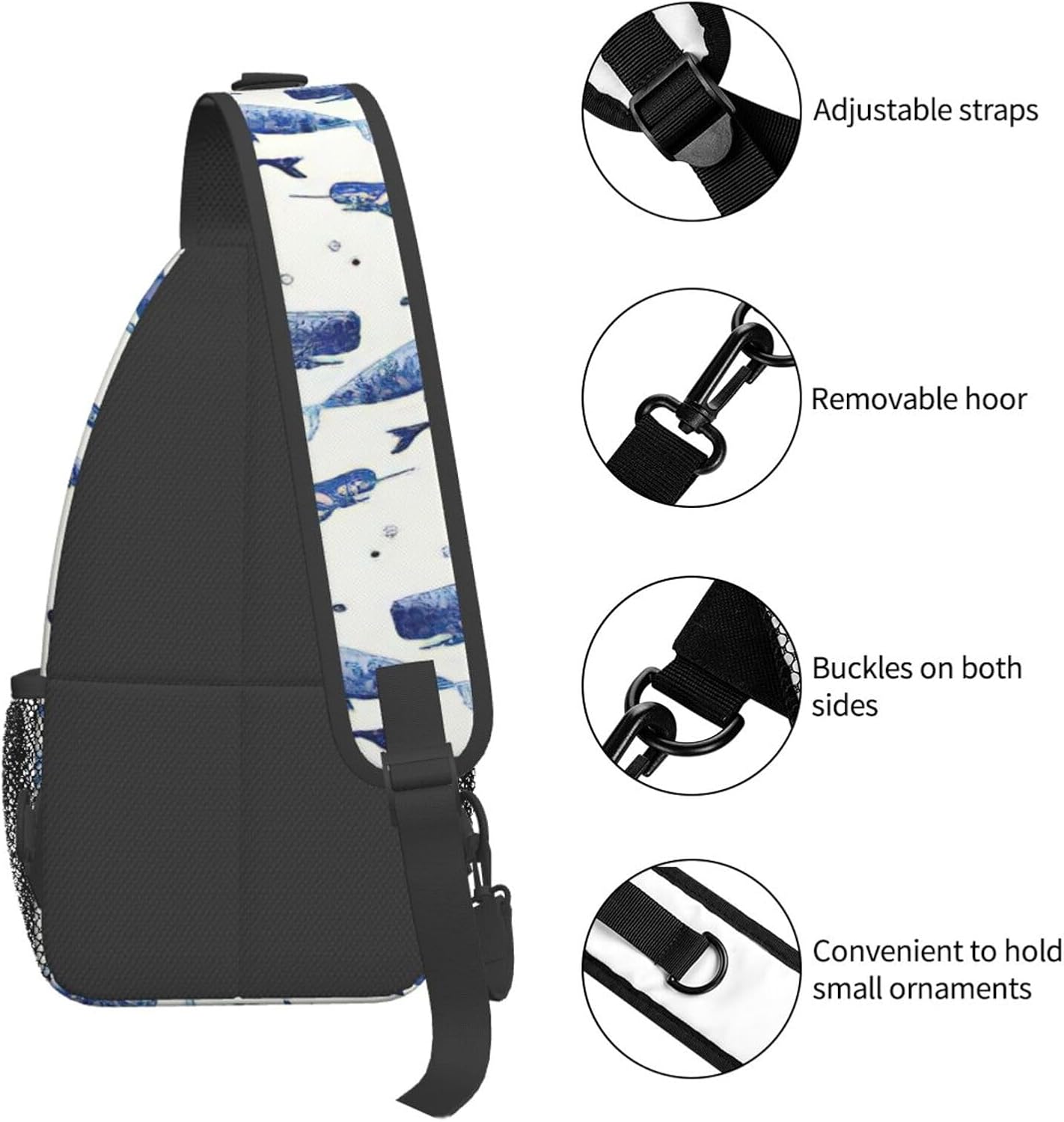 Durable Lightweight Small blue whale swimming Print Cross chest bag diagonally for Travel Commute Daily Use